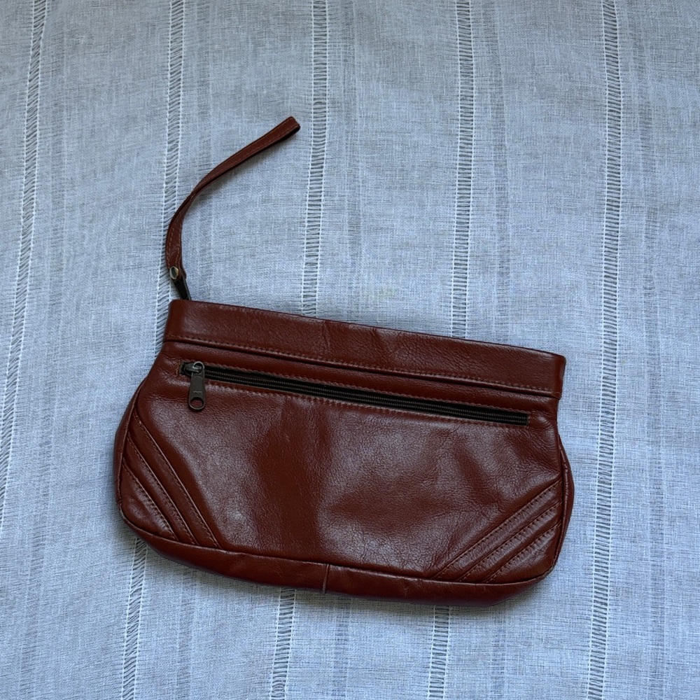 Vintage Brown Leather Wristlet Clutch